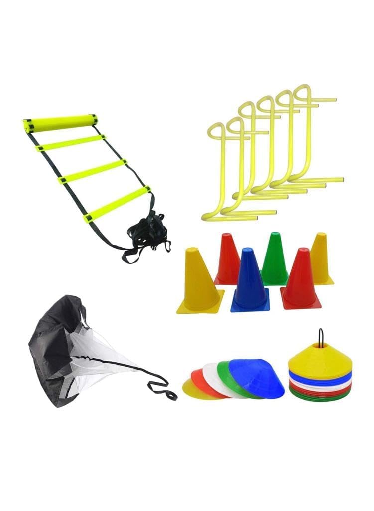 CABRIO Plastic Football Training Kit Combo of Ladder (4 Mtr), 20 Soccer Cone, 12 Marker Cone (6inch), 6 Hurdle (6inch) 1 Speed Parachute for All Age Group-image-36
