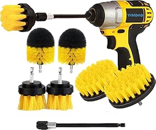 YIHATA Drill Brush Cleaning Brushes Set, 7 Pack Extended Long Attachment Power Scrubber Brushes for Cleaning, Great for Car Carpet Floor Bathroom Toilet Kitchen Ceramic Surface Yellow