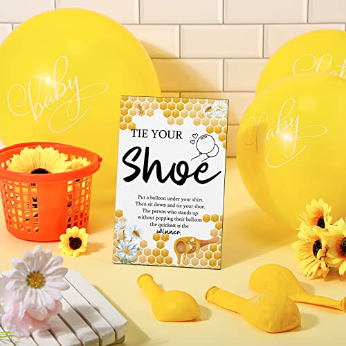 Image of Roowest 51 Pcs Tie Your Shoe Baby Shower Game Sign Wooden Sign Greenery Gift Sets Gender Reveal Party Favors 50 Balloons Latex Balloons for Game Wedding Supplies(Yellow,Bee)