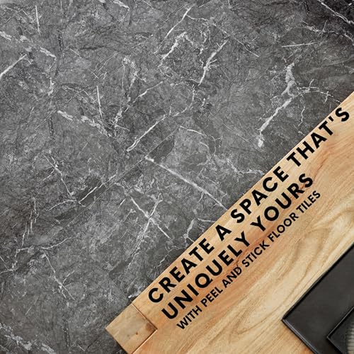 Self Adhesive Vinyl Floor Tiles Pack of 20 Pieces Covers 20 ft² (1.8m²) Peel and Stick Floor Tiles size 12x12 In (30.5x30.5cm) 1.5mm thick Waterproof Kitchen Luxe Marble Effect Vinyl Flooring - 6
