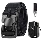  BESTKEE Herren Taktischer Gürtel 1,5-Zoll-Hochleistungsgürtel, Gürtel NylonSchnellverschluss-Metallschnalle, Geschenk mit taktischem Molle-Beutel und Haken (Schwarz)