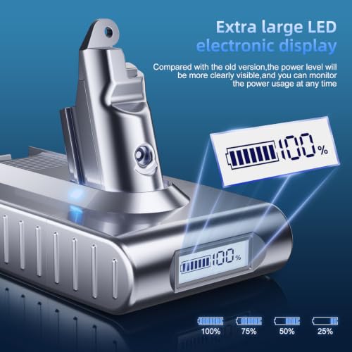 Image of Upgraded 10000mAh 21.6V Replacement for Dyson V6 Battery 6 Cell 405814 LCD Display Compatible with Dyson V6 Animal /Absolute /Motorhead VTC4 SV03 SV04 SV05 SV06 SV07 SV09 DC58 DC59 DC61 Handheld Vacuum