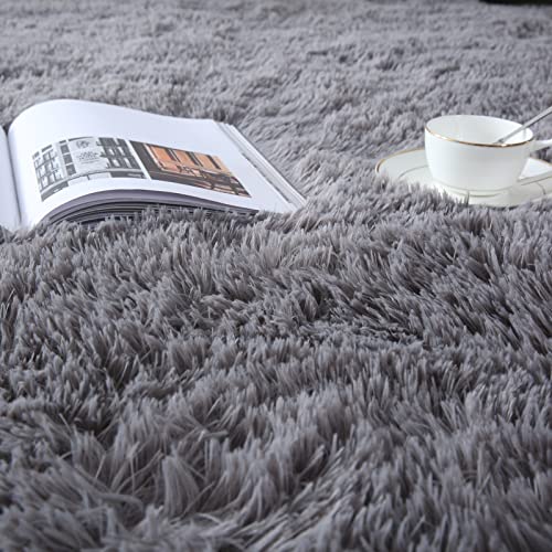 Caiyuecs Fluffy Shag Area Rug, 8X10 Feet Furry Plush Rugs For Bedroom Living Room, Soft Fuzzy Nursery Rug Modern Grey Non-Skid Shaggy Faux Fur Rugs For Kids Playroom Boys Girls Room Dorm Decor #TOP4