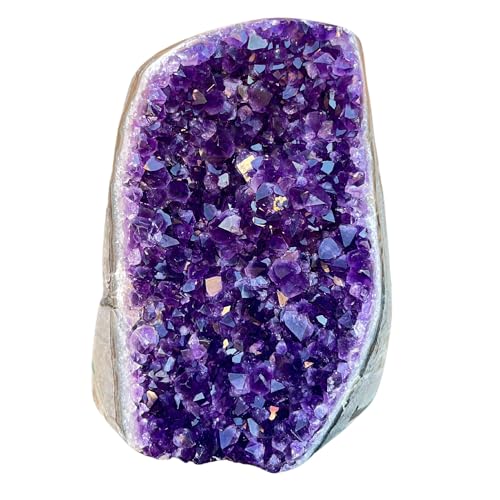 TRUENERGY Polished Amethyst Cluster Quartz Crystal 1.5 To 2.0 lbs Grade A+ Raw Dark Purple Geode Stone With Rounded Edge Home Decoration Meditation Healing and Positive Energy (1.5-2 lbs)