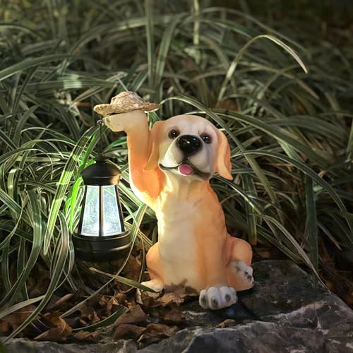 FUNKERZ Dog Figurine Light Solar Garden Outdoor Dog Statues with LED Light for Patio, Balcony, Yard Ornament, Figurine Light, Housewarming Gifts