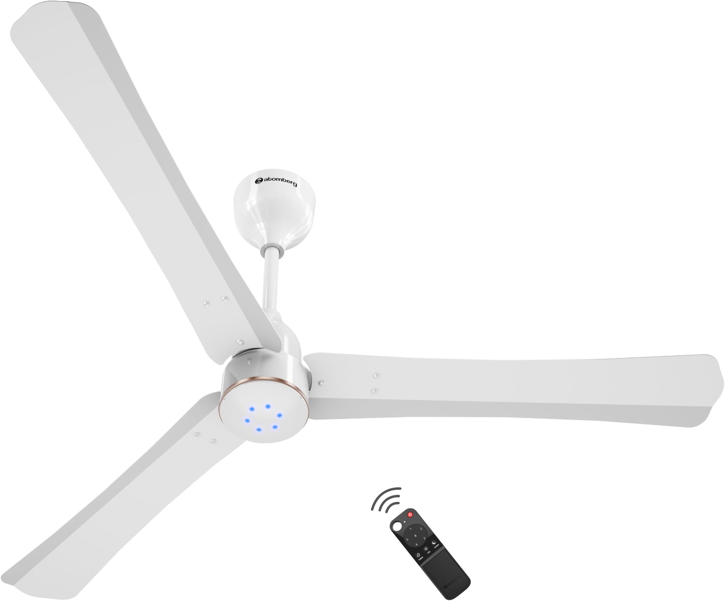 atomberg Renesa Halo Smart Alexa Enabled 1200mm BLDC Ceiling Fan with Remote | BEE 5 star | High Air Delivery | Low noise | LED Speed Indicator | Sleek Design | | 3 Year Warranty | White & Gold Ring