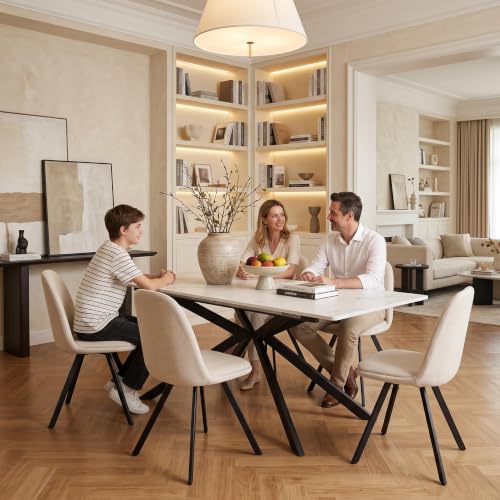 Mesa de comedor extensible con 4 sillas giratorias en MDF de efecto mármol 4