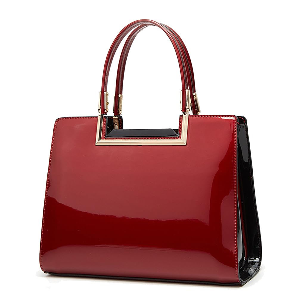 Bolsos de Mano con Bandolera para Mujer Bolso de Hombro Bolsos Bandolera en Cuero de Patente de PU Bolso de señora para Mamá Rojo