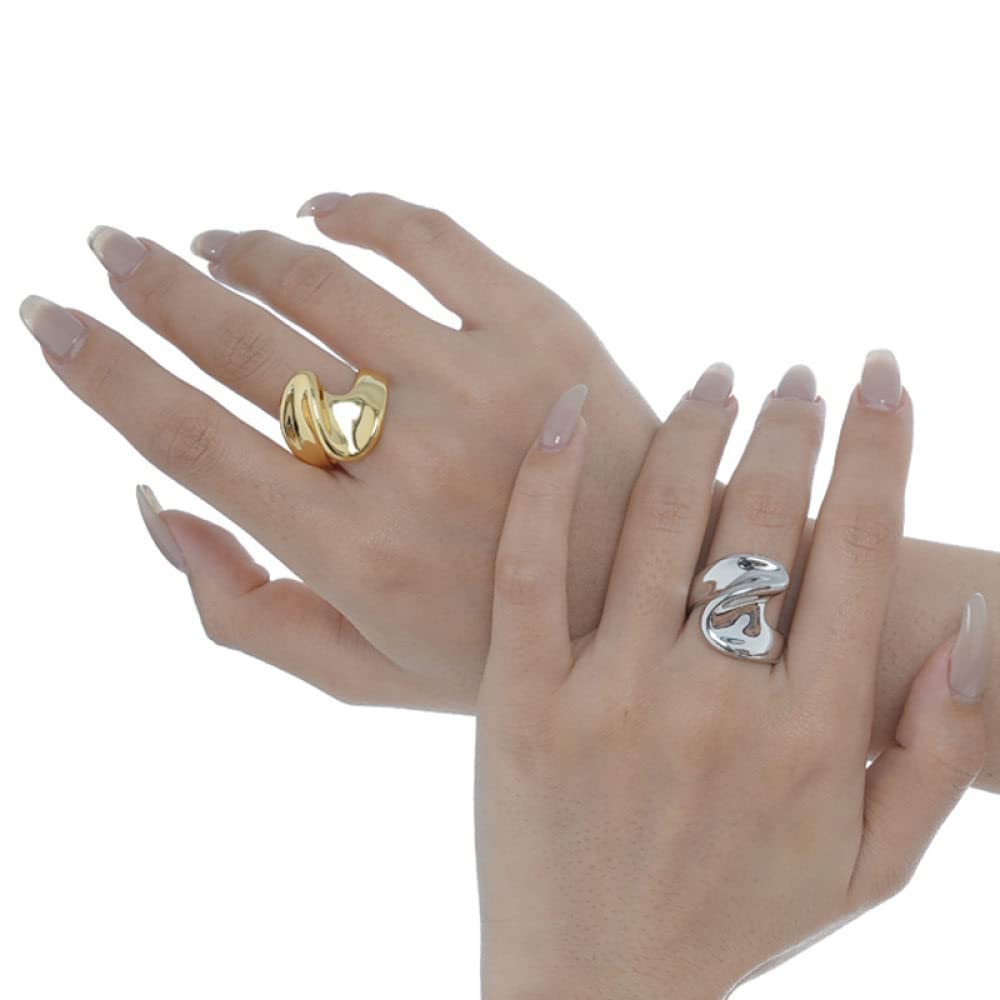 HGJH Anelli d'Argento,Anelli Regolabili per Donna Argento Sterling 925 Lucido Esagerazione Semplici Anelli di Eternità Anelli di Fidanzamento Placcati in Oro Anelli di Promessa per Ragazze Signore