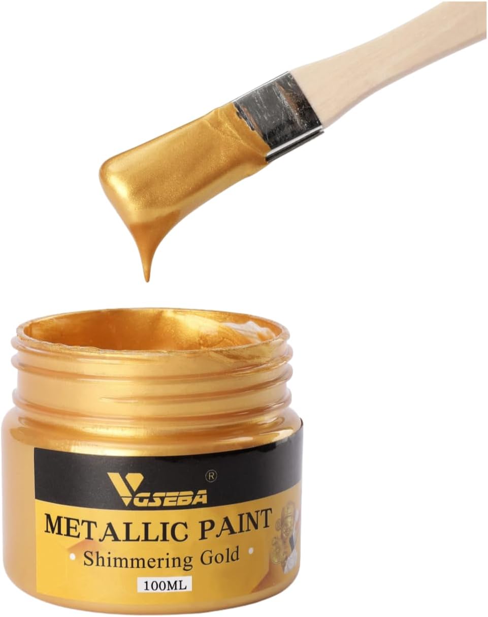 Acrylic Paint Metallic Gold, Non Toxic, Non Fading, 100ml Gold Leaf Paint for Art, Painting, Handcrafts, Ideal for Canvas Wood Clay Fabric Craft Supplies
