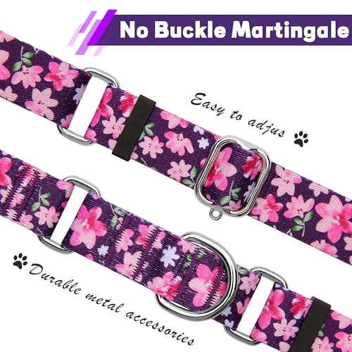 Hikiko Martingale Collar for Dogs with No Buckle Purple Floral Female Dog Collar Cute Girl Dog Collars for Medium Dogs,Japanese Purple,M by Hikiko - Image 2