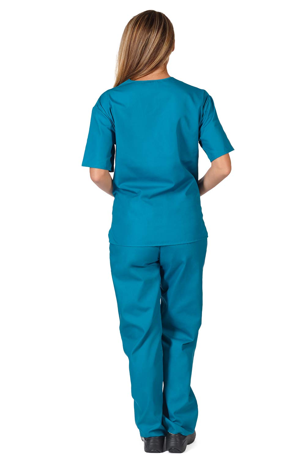 Natural Uniforms Solid V-Neck Women's Scrub Set Medical Scrub Tops and Pants (X-Large, Teal)