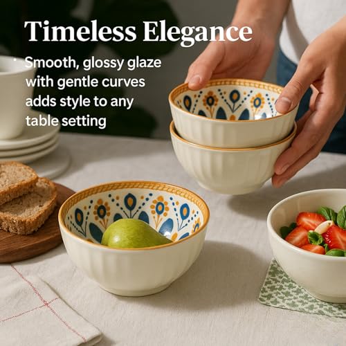 Image of Yelona Ceramic Dinner Set of 4 (2 Plates & 2 Bowls) for Snacks, Rotis, Pasta, Salads & Everyday Meals - Handcrafted Porcelain with Floral Design | Microwave & Dishwasher Safe Dinnerware (Mandala)