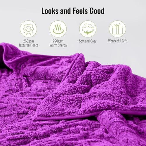 Image of Uttermara Weighted Blanket for Adults Queen Size 20lbs 60x80 inches, Dual Sided Soft Jacquard Sherpa Weighted Blankets, Thick Heavy Blanket for Sleeping and Calming, Purple