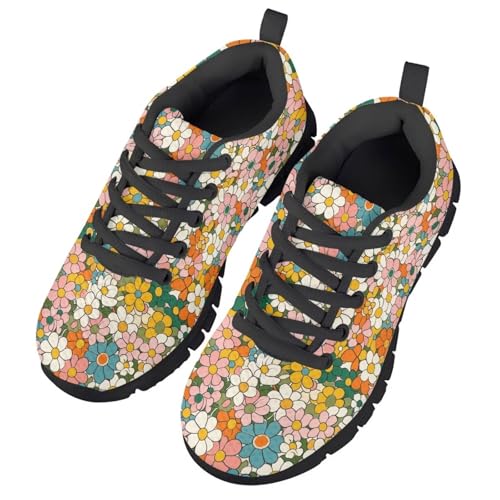 Flower Kids Sneakers for Girls Lightweight Running Shoes Lace Up Walking Shoes Breathable Tennis Shoes for Little Kid Size11-13/ Big Kids Size1-52