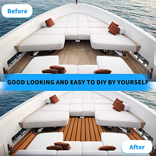 Boat Flooring Eva Foam Faux Teak Marine Mat Self-Adhesive Decking Sheet Non Slip Carpet For Motorboat Rv Yacht Kayak Surfboard Deckinging (35In X 94In Brown With Black Seam Lines) #TOP5