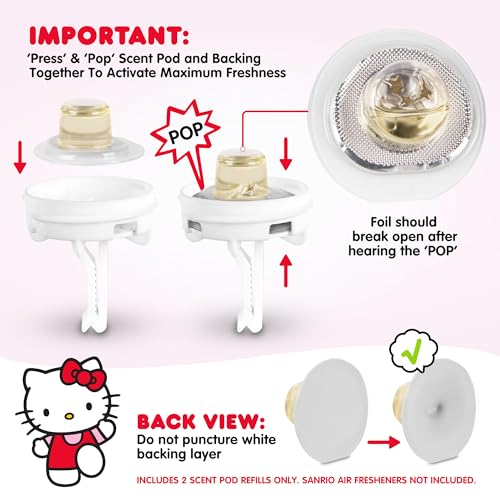 Image of Sanrio Hello Kitty Car Air Freshener Scented Oil Pod Refills, Hello Kitty and Friends Cute Car Accessories for Women, Tropical Fruit, 2ct