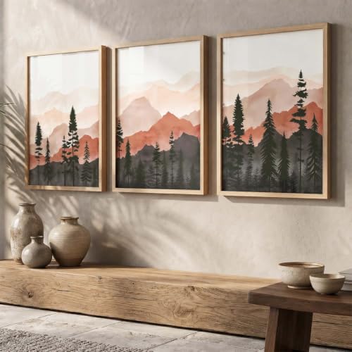 Image of kotart Decorative Mountain View Framed Painting | Big Aesthetic Nature Inspired Framed Paintings for Living Room Bedroom Wall Decor Set Of 3