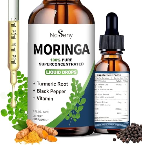 NaSeny Organic Moringa Oleifera Liquid Drops, 1000mg Moringa Leaf Extract w. Turmeric, Black Pepper,...