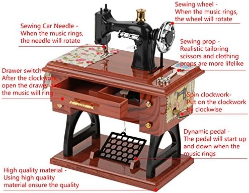 Sewing Music Box, Mini Retro Sewing Machine Clockwork Musical Box Tabletop Decoration for Kid Children Girls Women Birthday Christmas Gift