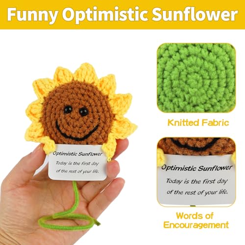 Image of Hoedia Handmade Emotional Pickle Gift, Cucumber Crochet Doll Inspirational Gifts with Cards, Cute Knitted Funny Support Pickle Potato Friend Birthday (Sunflower)