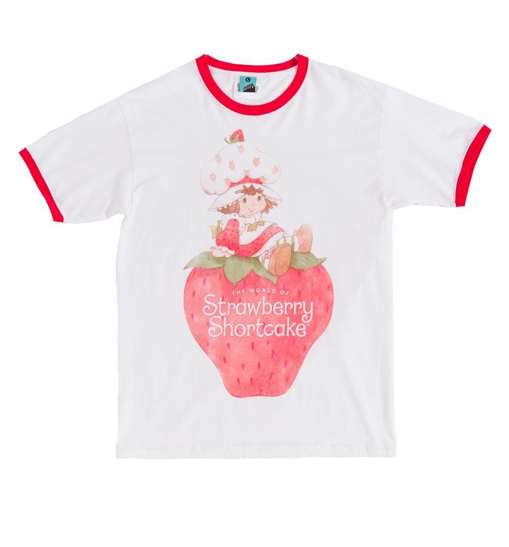 TruffleShuffle Strawberry Shortcake Vintage White and Red Ringer T Shirt