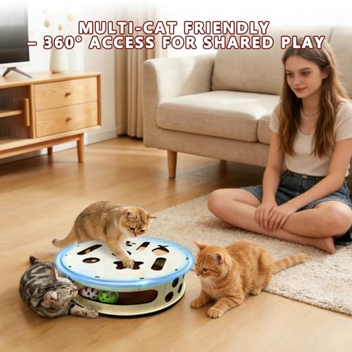 Large Cylindrical Cat Nail File Box, Wooden Cat Scratch Puzzle Box with Sandpaper & Bells, Interactive Cat Scratcher, Stress-Free Nail Trimming for Indoor Cats by FILWY - Image 3