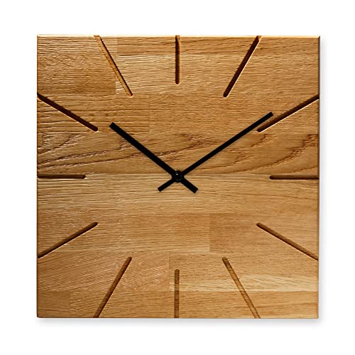 Mex-System Wanduhr Holz Eiche Groß 30,5x30,5cm, Wanduhr modern leise ohne Tickgeräusche, Holzuhr Wand hochwertiges Solide Massivholz, für Büro Schlafzimmer Wohnzimmer Küche (Eiche Geölt) Cover