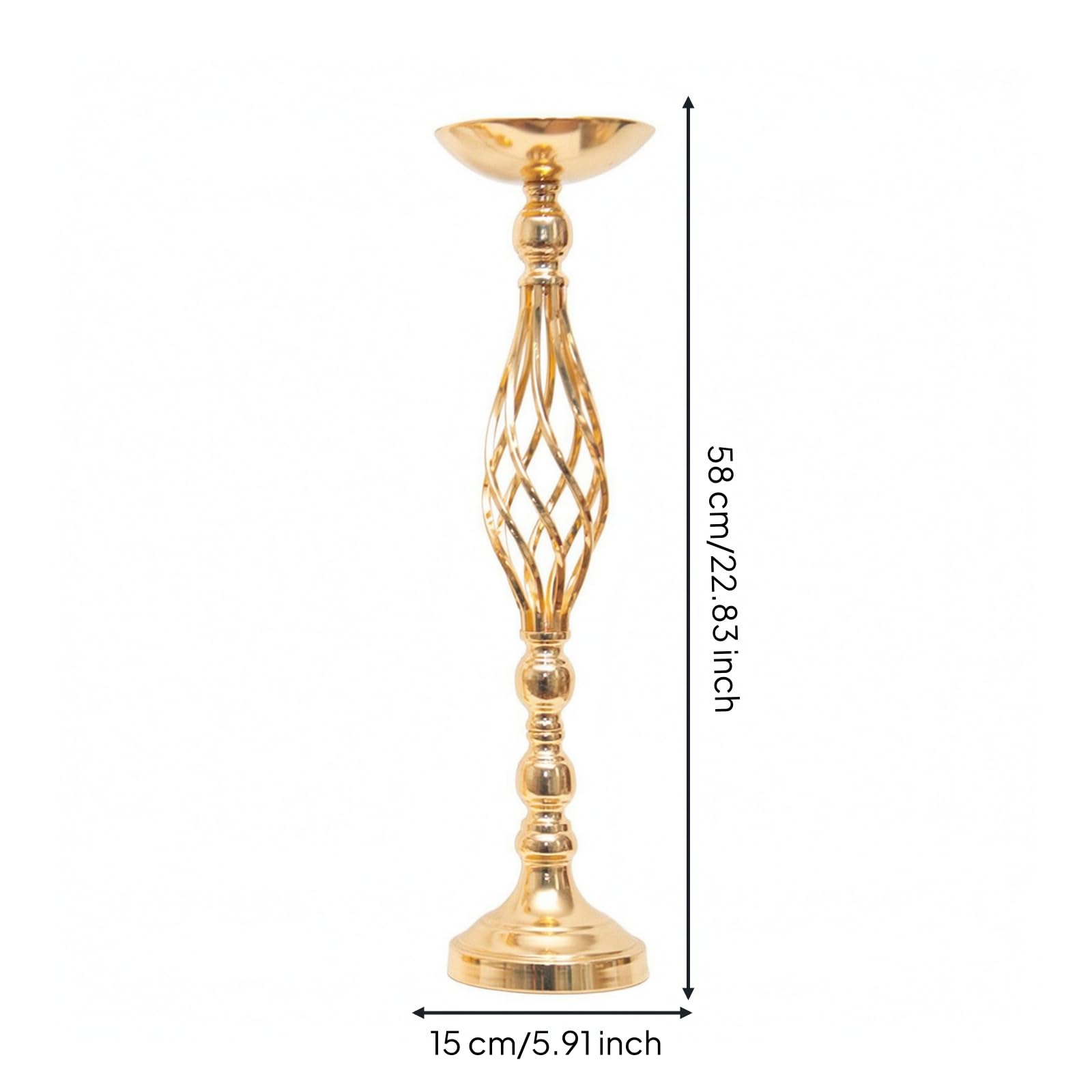 Portacandele da Matrimonio Supporto Colonna Centrotavola Alzata Metallo Piatto Rotondo Bordo Basso Base Ampia Superficie Riflettente Adatta a Cerimonie Anniversari Casa , Oro , Grande H58cm