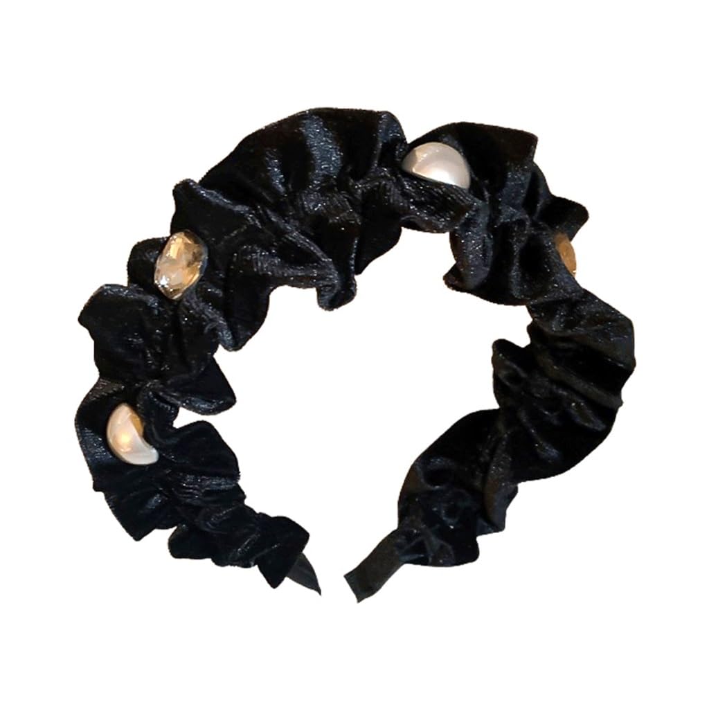 Bandeau crânien haut à volants floqué et perles JFDBGU : accessoire cheveux rétro chic