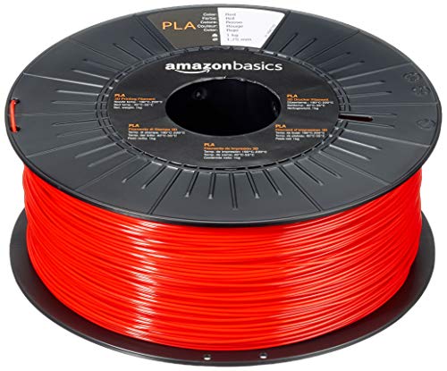 Amazon Basics Filament PLA pour imprimante 3D, 1,75 mm, Rouge, Bobine, 1 kg