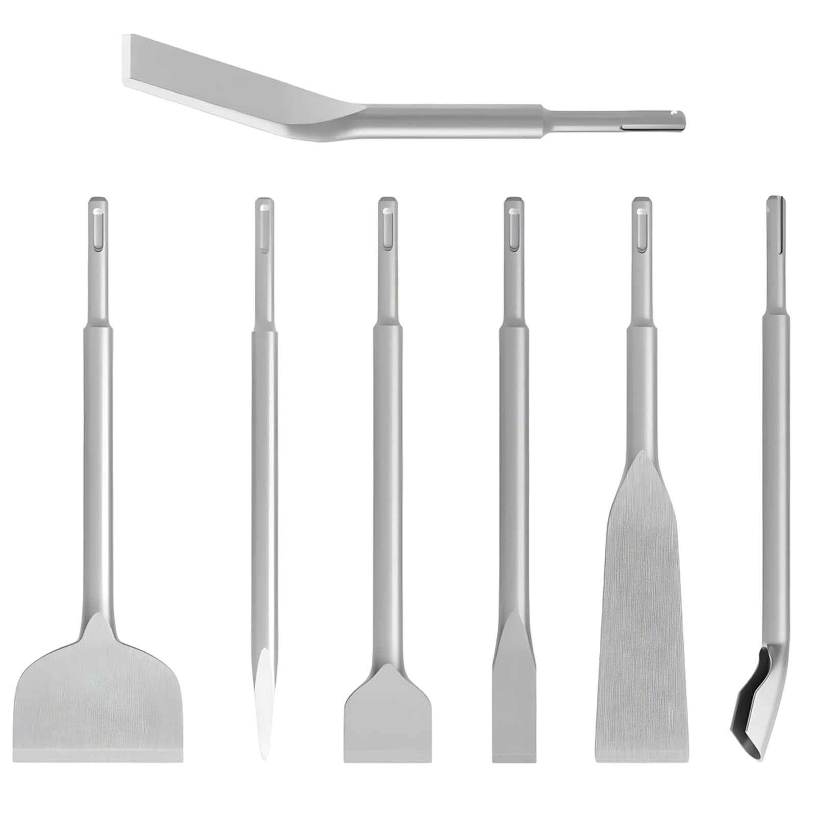 YOUNTHYE Set di 7 scalpelli SDS Plus, tra cui piastrelle, scanalatura, raschiatura, piatta, punta, scalatura e scalpelli angolati per martelli a percussione e rotativi
