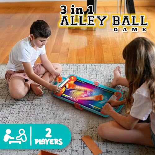 Image of Wembley 3 in 1 Alley Ball Game for Kids Includes Pinball Bowling Basketball Arcade Machine Toy Tabletop Indoor Game Easy to Assemble Birthday Gift for Boys Girls, Multicolor