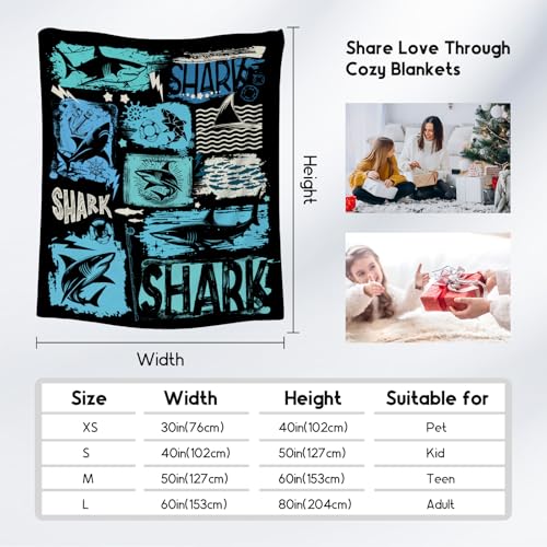 Shark Blanket Kids - 40x50 Inches Cute Throw Blanket for Kids - Black Soft Fuzzy Blankets for Couch, Sofa & Office