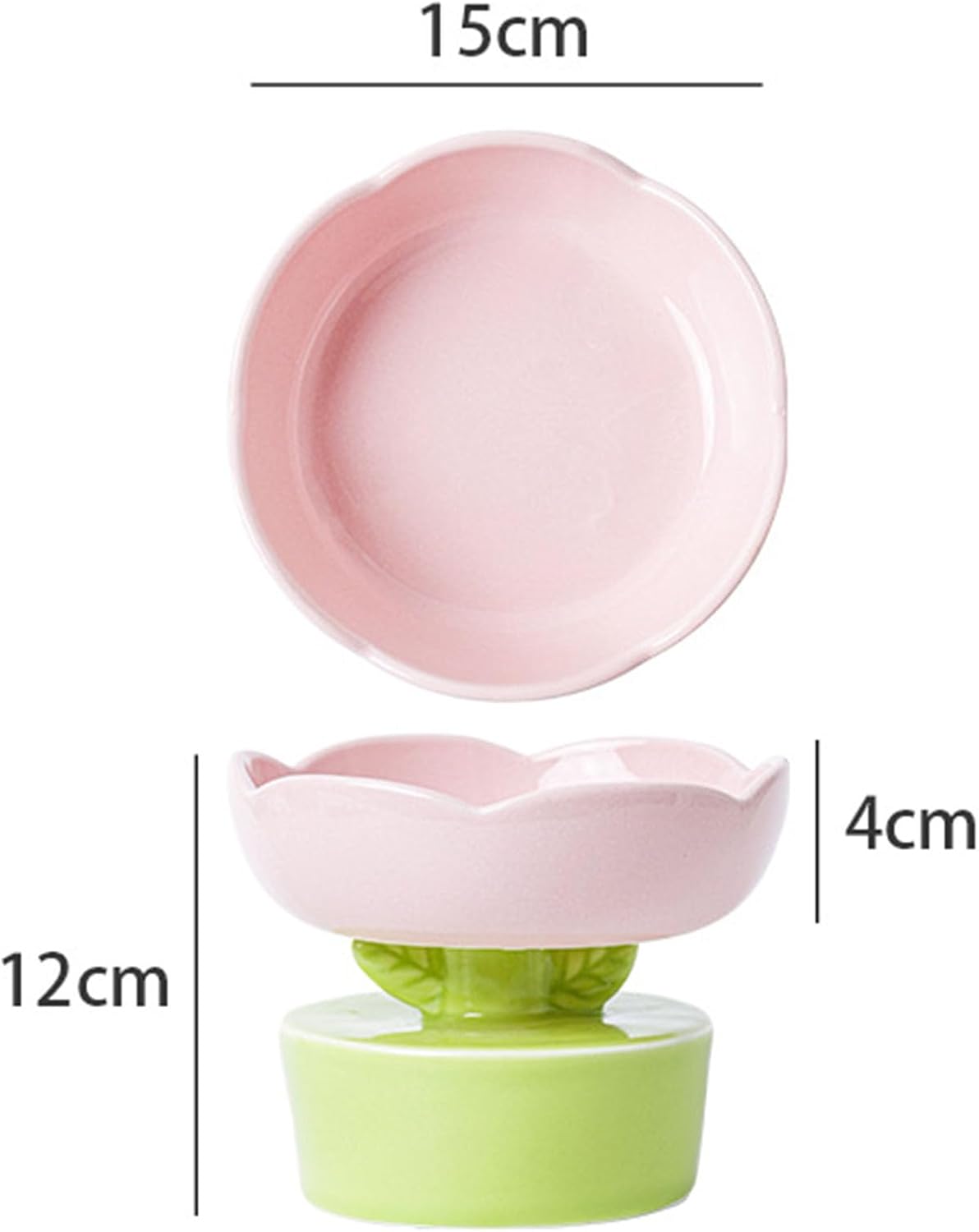 GLOGLOW Ceramic Raised Cat Bowls, Cute Flower Shape Elevated Food Water Bowl Wide Shallow Cat Food Dish for Cats Kitten Anti Vomiting Backflow Prevention(Pink)