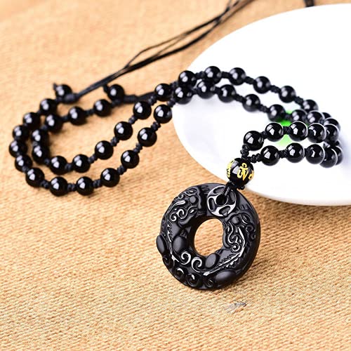 Colgante de obsidiana natural tallado con jade collar amuleto de la suerte 6