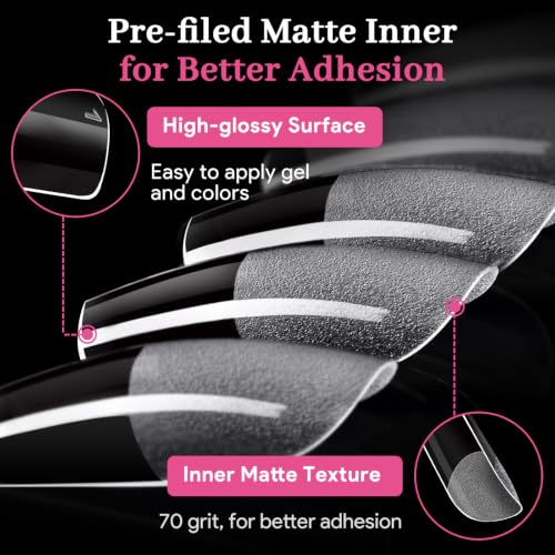 Image of Medium Square Nail Tips 510 Pcs Clear Half Matte 15 Sizes | Clear full cover square tips with pre-shaped half matte surface for DIY nail extensions and salon manicures.