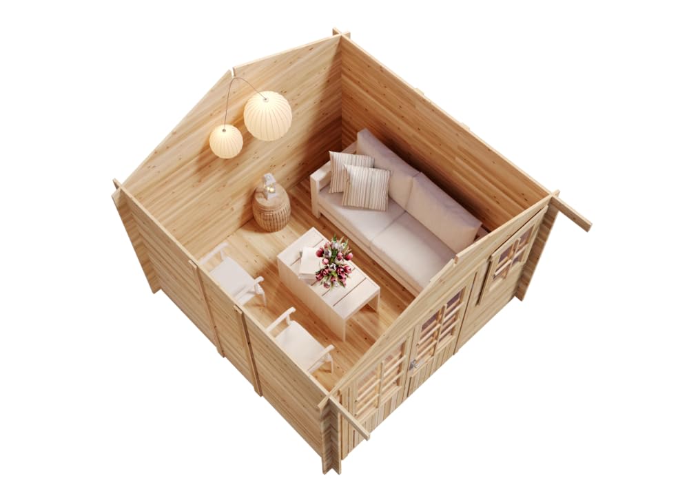 Alpholz Gartenhaus Set Palermo Naturbelassen 331x331cm inkl. Dacheindeckung und Fußboden
