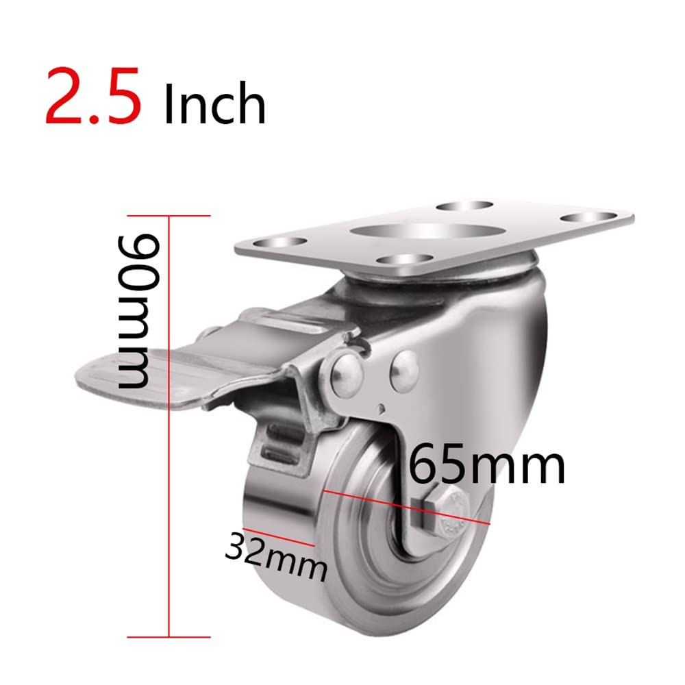 Ruote Girevoli, Ruote per Mobili, Ruote da Trasporto, Rotelle Industriali, Rotelle Pivotanti con Freno, Rotelle con Doppio Cuscinetto A Sfera (Color : with Brake, Size : 2.5 inch)