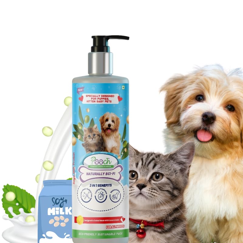 POOCH Premium Caring Shampoo| Pack of 1 - (200 ML) | Gentle Clean-Sulphate Free | Naturally Sci-Fi 3 in 1 |Lasting Freshness,Moisturizing |SOYA Milk Protein| Strengthens The Hair - Designed in Dubai