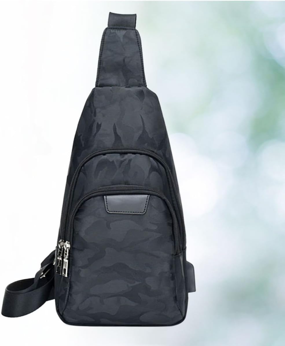 Men Sling Bag Chest Pack with USB Charging Port, Lightweight Black