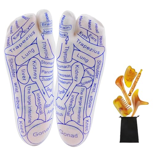 Muomdid Reflexology Socks with Tools, Acupoint Massage Tools Set of 5 Pcs, Acupressure Socks for Physiotherapy Massage Relieve Tired Feet, Pressure Point Socks as Gifts for Women，Women's Size