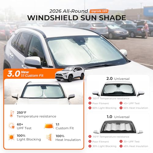 Image of [2026 Upgraded] DooGooCoo Windshield Sun Shade for Subaru Forester 2019-2025 2026 [Cooling Ice-Crystal, 100% Sun Block ] Sunshade for Car Windshield for Forester Sun Shade, Custom Fit Forester.