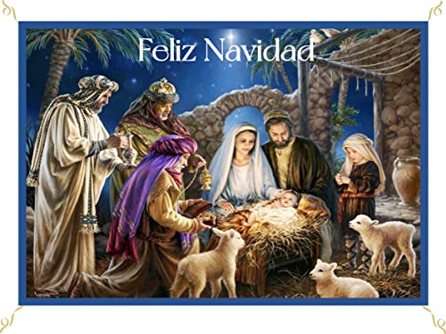 Porras E&B Balconera Navidad Colgaduras niño Jesús Dios ha Nacido Rayos Magos Belén (70 X 100 cm) Tela Blanca Cover