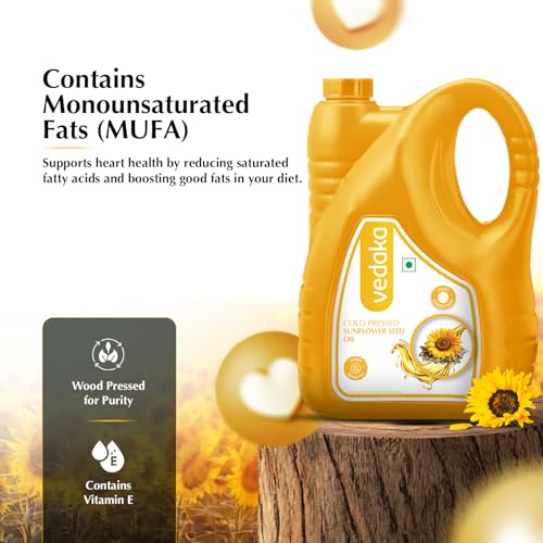 Image of Amazon Brand - Vedaka Cold Pressed Sunflower Oil 5L | Suitable For Cooking & Frying | Contains Mufa & Omega - 6 Pufa | Contains Natural Antioxidants And For All Types Of Cuisines