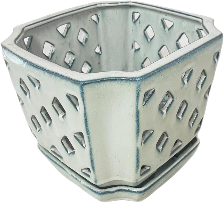 Orchid Pots with Holes 7 inch Orchid Planter Large Flower Pot Square Ceramic Flower Container Succulent Plant Planter Butterfly Pot Flower Pots Indoor (Cream)