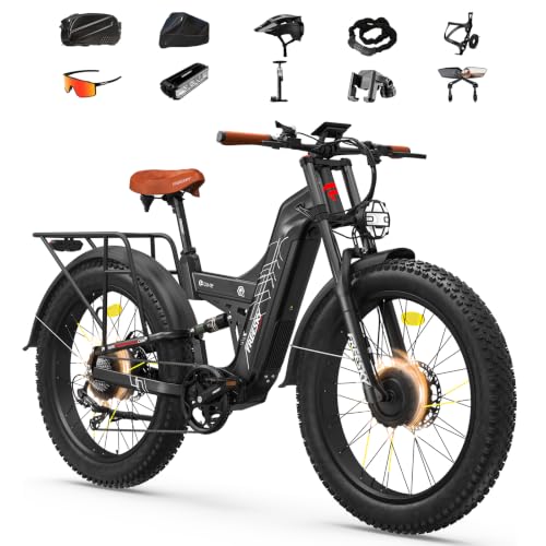 Image of FREESKY Dual Motor 40MPH 120Mile 240NM LG Cells Electric Bike for Adults | 4000W 48V30Ah AWD Mountain Ebike,26 inch Fat Tire,Full Suspension,Hydraulic Brakes,UL2849 by TUV,Off-Road & Commuter & Hunting