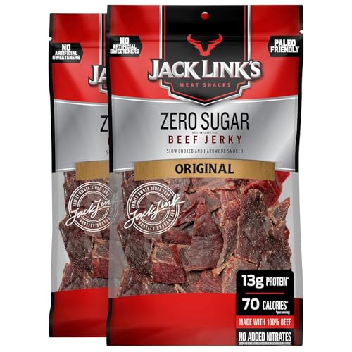 Jack Link's Original Zero Sugar Beef Jerky - (2 Pack) 7.3 oz Bag - Ready to Eat Protein Snacks - 13g Protein per Serving - Made with 100% Real Beef