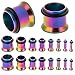 Plugs Kit 14G-00G Rainbow Steel Plugs Stretching Kit (1.6mm-10mm) - 18 Pieces