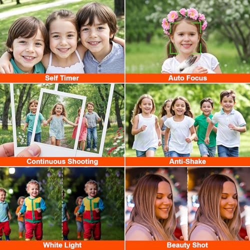 Appareil photo numérique compact 4K 64 MP, écran LCD de 7,3 cm, zoom numérique 18x avec support, rechargeable, portable, tout-en-un pour enfants/adolescents/débutants, blanc – Image 5